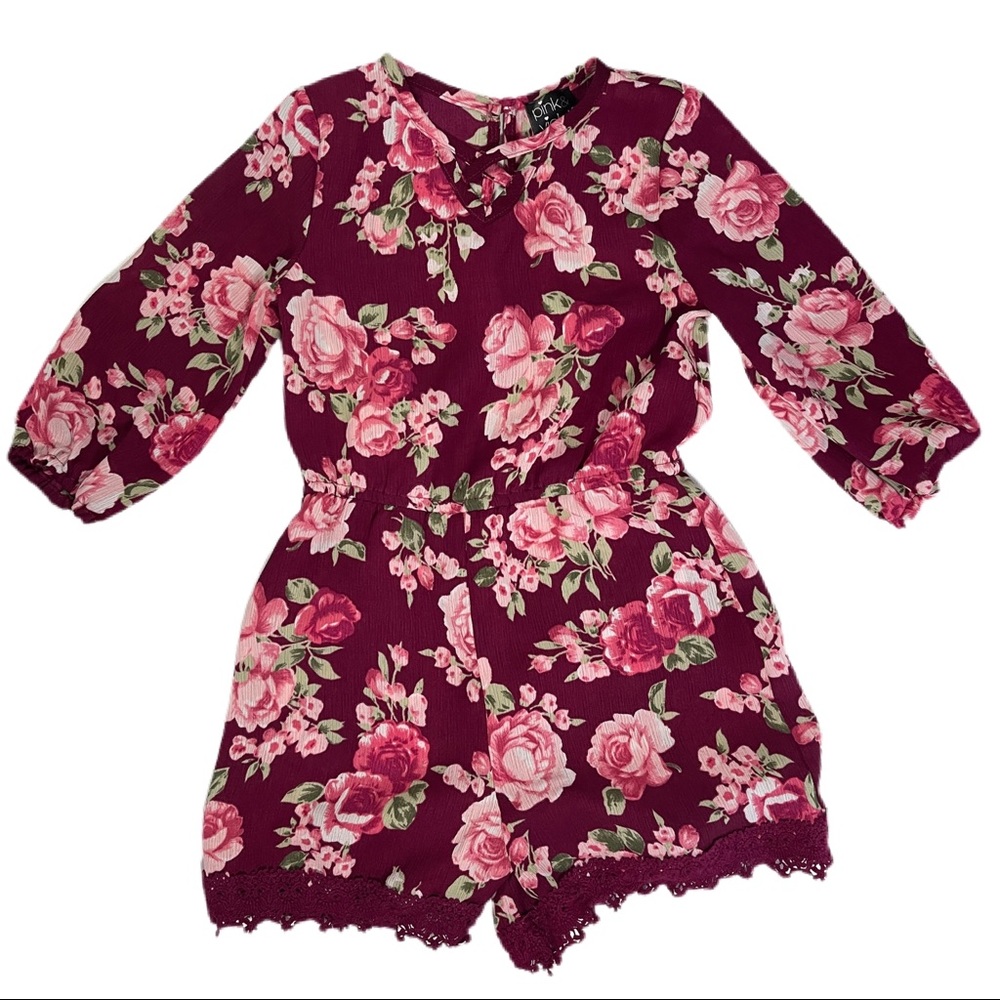 Pink Violet Girls Boho Floral Romper SZ 6/6x
